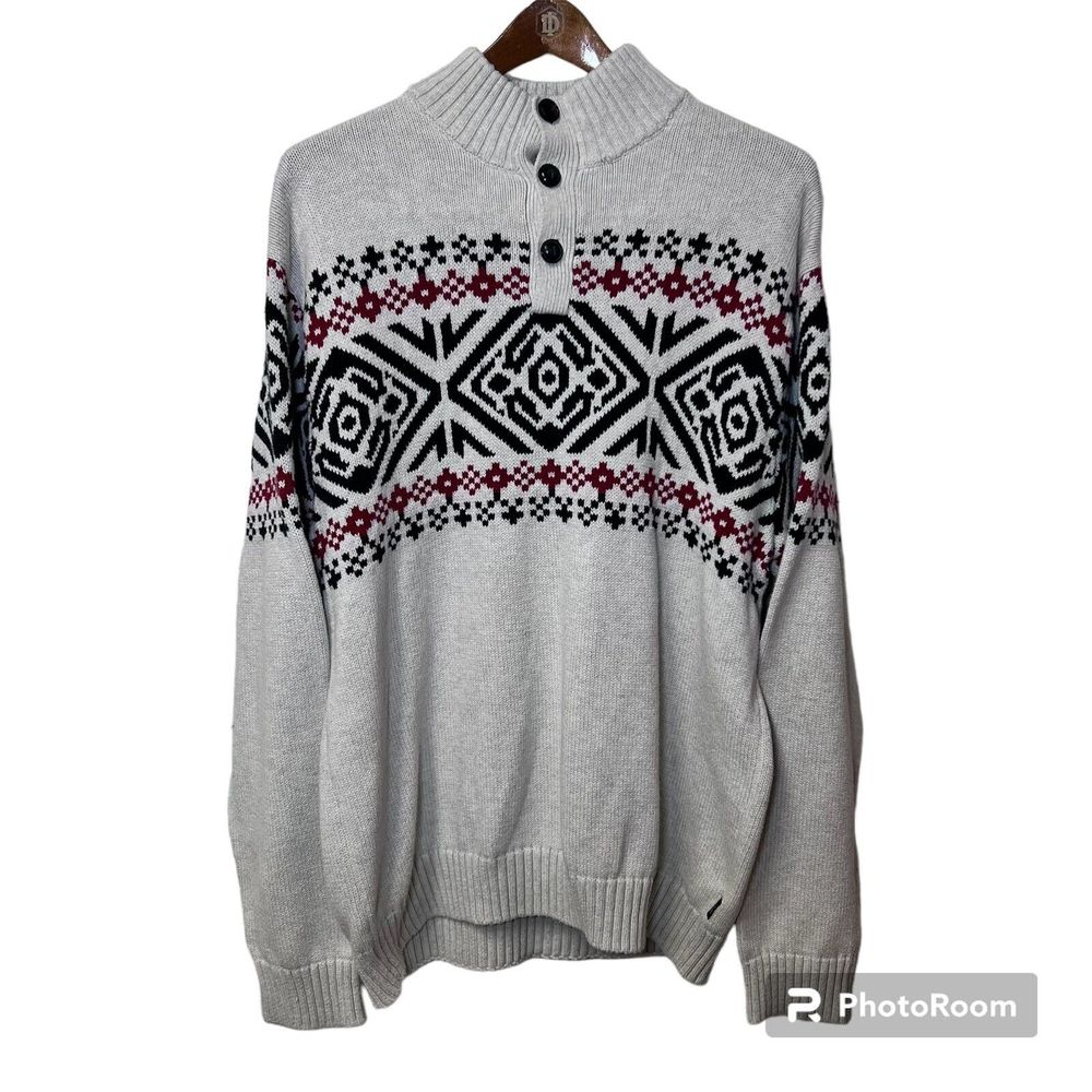 Chaps Fair Isle Nordic Cotton Pullover Mens XL Mock Neck Sweater Apres Chalet - Picture 2 of 16